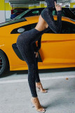 Black Sexy Solid Backless Turtleneck Skinny Jumpsuits