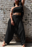 Blue Fashion Sexy adult Ma'am Solid Two Piece Suits Harlan pants Sleeveless Two Pieces
