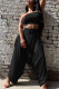 Black Fashion Sexy adult Ma'am Solid Two Piece Suits Harlan pants Sleeveless Two Pieces