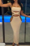 Pink Sexy Solid Hollowed Out Strapless Sleeveless Two Pieces