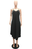 Orange Casual Solid Backless Spaghetti Strap Asymmetrical Dresses