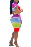 Multi-color Fashion adult OL Multi-color Cap Sleeve Short Sleeves O neck Step Skirt Knee-Length Striped Print Patchwork bandage backless hollow out Dresses