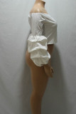 White Fashion Sexy adult Ma'am One word collar Patchwork Solid Stitching Plus Size