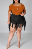 Rose Red Fashion Casual Solid Tassel Plus Size Jeans