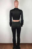 Yellow OL Solid Draped crop top Boot Cut Long Sleeve Two Pieces