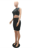 Rose Red Sexy Casual Solid Patchwork Asymmetrical Half A Turtleneck Sleeveless Two Pieces