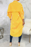 Blue Sexy Striped Print Patchwork Turndown Collar Dresses