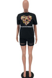 White Sexy Twilled Satin Print Ripped O Neck Short Sleeve Regular Sleeve Regular Two Pieces