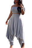 Blue Fashion Sexy adult Ma'am Solid Two Piece Suits Harlan pants Sleeveless Two Pieces