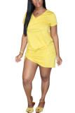 Grey Fashion adult Ma'am Street Red Black Grey Pink Turquoise Yellow Cap Sleeve Short Sleeves V Neck Asymmetrical skirt Solid Draped asymmetrical Dresses