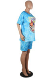 Yellow Casual Print Patchwork O Neck Short Sleeve Two Pieces