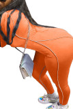 Orange Fashion Casual Adult Solid Patchwork O Neck Skinny Jumpsuits