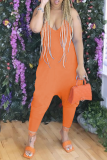 Purple Sexy Solid Patchwork Halter Harlan Jumpsuits