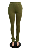 Grey Casual Solid Fold Straight Mid Waist Straight Bottoms