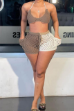 Camel Sexy Solid Hollowed Out Mesh Swimwears