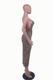 Gold Fashion Sexy Print Backless Spaghetti Strap Sleeveless Dress