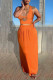 Orange Sexy Casual Solid Hollowed Out Backless Halter Sleeveless Two Pieces