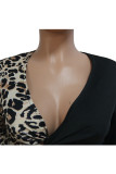 Blue Sexy Patchwork Two Piece Suits Leopard Straight Long Sleeve