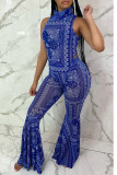 Black Network Sexy Print Mesh perspective HOLLOWED OUT Boot Cut Sleeveless Two Pieces
