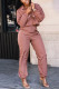 Pink Casual Solid Long Sleeve Regular Sleeve Two Pieces