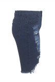 Blue Fashion Casual Solid Ripped High Waist Regular Jeans