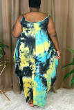 Pink Sexy Print Patchwork Spaghetti Strap Irregular Dress Plus Size Dresses