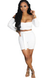 White Fashion adult Ma'am Street Patchwork Solid Two Piece Suits pencil Long Sleeve Two Pieces