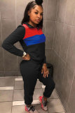 Black Elastic Fly Long Sleeve Mid Zippered Patchwork pencil Pants Two-piece suit