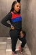 Black Elastic Fly Long Sleeve Mid Zippered Patchwork pencil Pants Two-piece suit