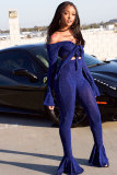 Red Elastic Fly Long Sleeve Mid Solid Boot Cut Pants Two-piece suit