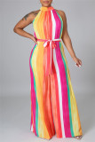 Colour Sexy Casual Patchwork Print Bandage Turtleneck Regular Jumpsuits