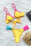 Yellow Fashion Sexy Patchwork Backless Swimwears