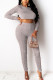Grey Fashion Sexy Adult Solid Fold O Neck Long Sleeve Regular Sleeve Short Two Pieces