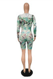 Multicolor Fashion Casual Print Tie-dye Hooded Collar Skinny Romper