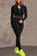 Black Casual Solid Patchwork O Neck Long Sleeve Two Pieces