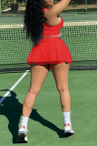 Red Casual Sportswear Solid Basic U Neck Sleeveless Two Pieces