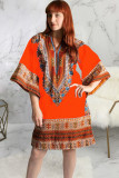 Blue Health cloth Sexy Bat sleeve 3/4 Length Sleeves V Neck Princess Dress Knee-Length Broken flowers Pat