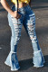 Blue Sexy Solid Ripped High Waist Regular Denim