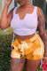 Orange Sexy Print Ripped Contrast Spaghetti Strap Sleeveless Two Pieces