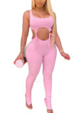 Red Fashion Casual bandage Solid Sleeveless O Neck Jumpsuits