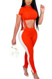 Red Fashion Sexy adult Ma'am Patchwork Solid Two Piece Suits pencil Short Sleeve Two Pieces