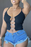 White Sexy Print Hollowed Out Spaghetti Strap Tops
