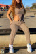 Khaki Casual Solid Vests Pants U Neck Sleeveless Two Pieces