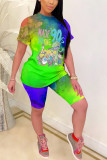 Orange Fashion Casual adult Ma'am Patchwork Print Character Tie Dye Two Piece Suits Straight Short Sleeve Two Pieces