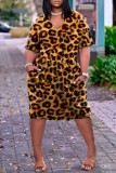 Red Fashion Casual Print Basic V Neck Short Sleeve Dress