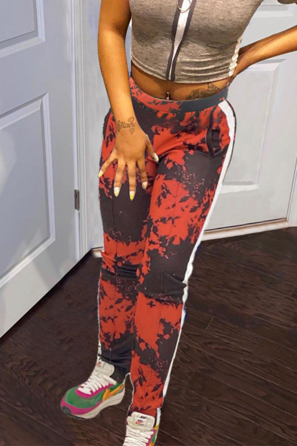 Red Fashion Casual Print Camouflage Print Regular Mid Waist Pencil Bottoms