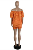 Orange Fashion Casual Print Without Belt Spaghetti Strap Short Sleeve Two Pieces