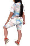 Red Fashion Casual adult Ma'am Patchwork Print Tie Dye Gradient Two Piece Suits pencil Short Sleeve Two Pieces