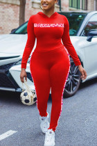 Red Fashion Casual Adult Print Patchwork O Neck Long Sleeve Regular Sleeve Regular Two Pieces