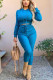 Blue Casual Solid Patchwork Hooded Collar Long Sleeve Two Pieces